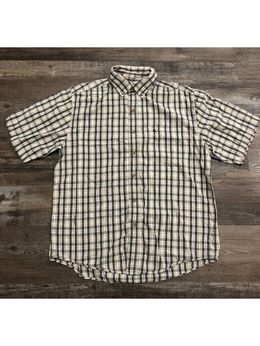 Carhartt Mens Medium Brown & Plaid Plaid Short Sleeve Button Up Shirt